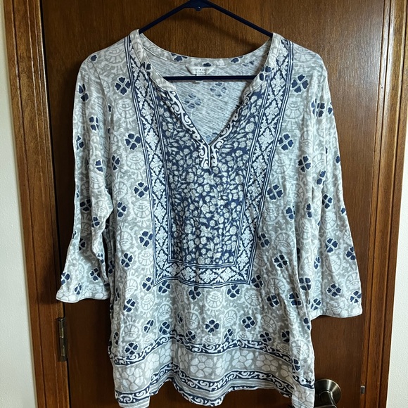 Lucky Brand Tops - Boho V-Neck Printed Tunic Top in Cream and Navy - Women's 1x lucky brand